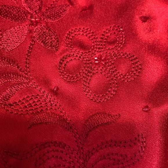 Laura Scott Red Wine Satin Embroidered Detail Blouse Top - Picture 7 of 10